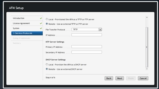 In the TFTP/FTP Settings area, select one of the following options: Local AFM provisioned as a TFTP/FTP server