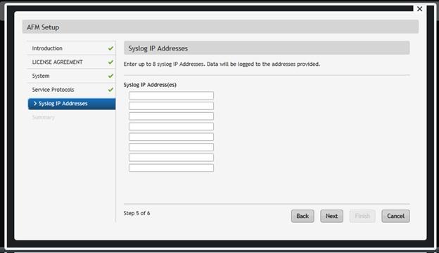 * If you select the local FTP server option, the FTP server uses the AFM management IP address. Enter the AFM user name and password.