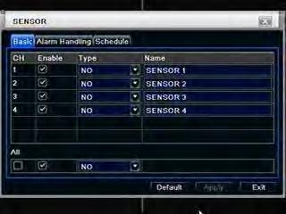 3.5.1 Sensor Sensor includes three sub menus: basic, alarm handling and schedule.