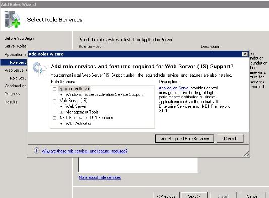 Click Add Required Features to install the missing components required for application server.