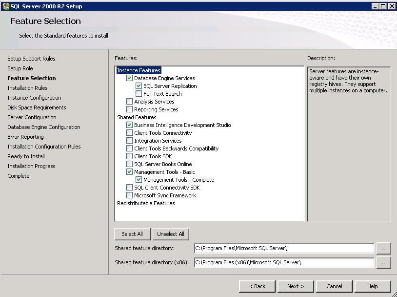 10. Select the SQL Server Feature Installation option