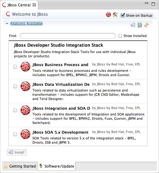 CHAPTER 2. INSTALLING THE RED HAT JBOSS FUSE TOOLING 3. Click the checkbox next to JBoss Integration and SOA Development. It contains the three feature plugins that make up the JBoss Fuse Tooling. 4.