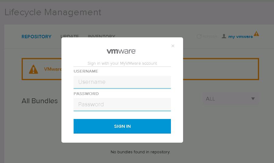 2 Click my vmware on the top right corner. The sign in page appears.