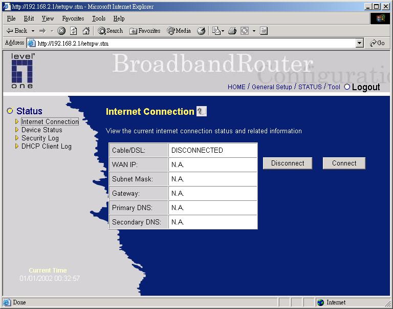 3.2 Internet Connection View the Broadband router s current Internet connection status and other related information Parameters Internet Connection Description This page displays whether the WAN port