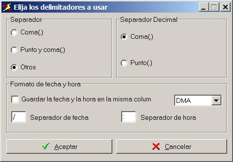 Delimiter menu As a decimal separator, point or comma can be used depending on how it is configured in Windows.