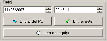 Cava Clock Configuration Description of Buttons: Send PC Date : Save the PC date and time to the CPL. Synchronise the PC and the CPL.