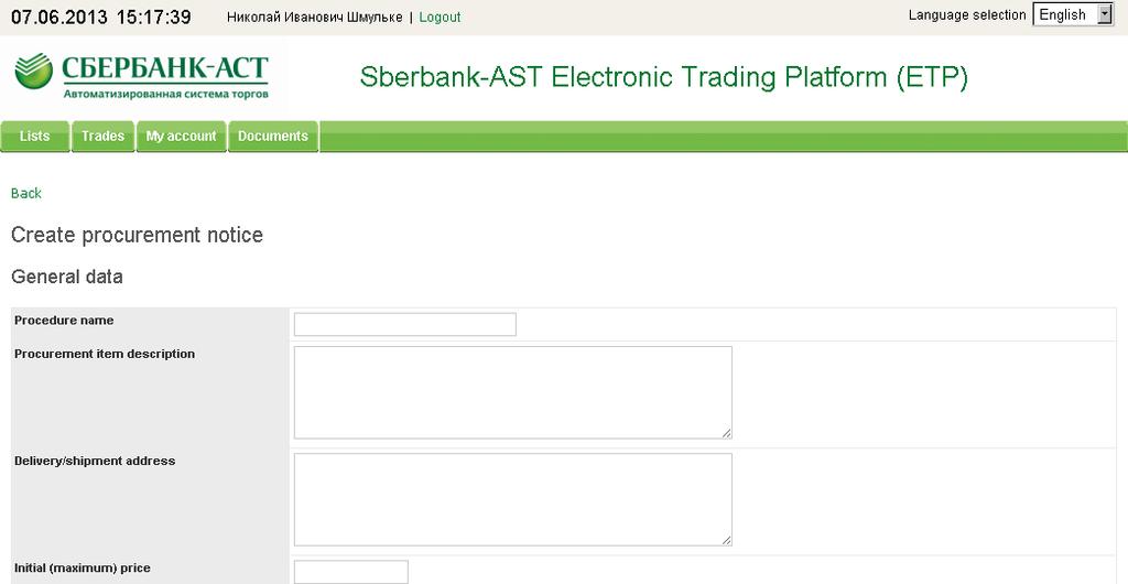 Working with Electronic Documents General Principles of ETP Operation ETP Sberbank-AST belongs to the class of specialized systems for the exchange of electronic documents.