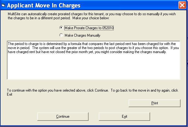 Next, If you want to let the software automatically pro-rate the charges press the Continue button or click on Make