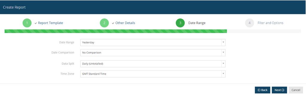 Step 3 Select the date range and data split for your report.
