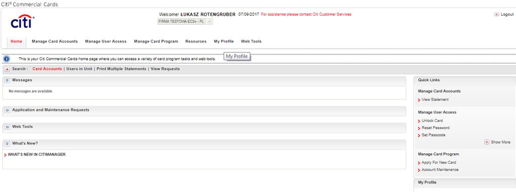 CitiManager Quick Start Guide for Program Administrators Merge Usernames Merge Usernames When you log into the CitiManager Site, the links to the functions you have access to from the CitiManager
