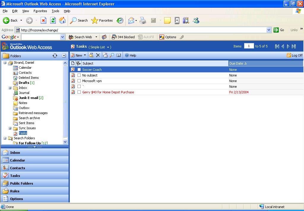 TASKS The re-designed Tasks screen in OWA 2003 allows you to create tasks and set due