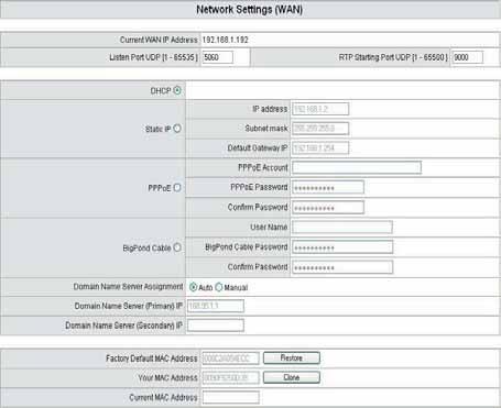 Network Settings The network settings are used to set the gateway s communication ports, IP configurations, DNS and DHCP server etc. Current WAN IP Address: The IP address of the WAN port.