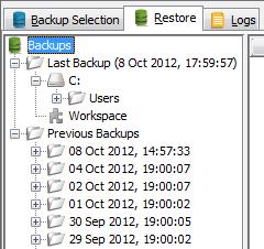 7. Restores On the Restore tab, you can browse a tree structure representation of all successful backups and their files and folders.