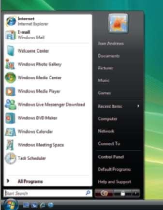 Figure 1-15 The Vista desktop and Start menu