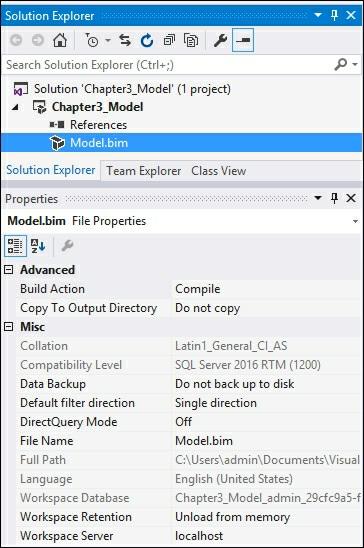 Managing tabular model properties Tabular model properties are set inside the project in Visual Studio.