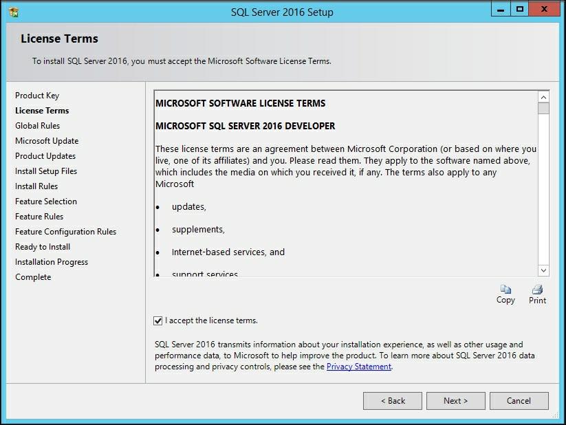 5. The next screen allows you to have Microsoft Update automatically check for updates for SQL Server.
