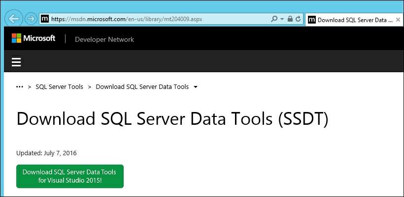 Installing SQL Server Data Tools (SSDT) Once Visual Studio is installed the next step is to add SQL Server Data Tools (SSDT). SSDT is the environment that you will use to create your tabular model.