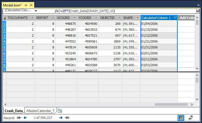 5. Now rename the column to a helpful name and set the data type. Select Calculated Column 1 and then in the properties window change the following settings.