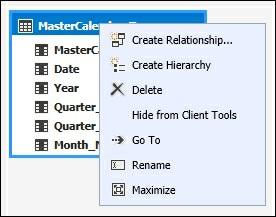 Creating hierarchies Now that you have created and imported a table that contains date information, you need to establish how the data in the MasterCalendar_T table is related.
