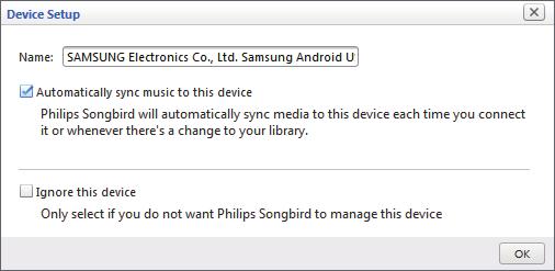 If you didn't select auto sync, you can sync with Songbird manually. 1 Select the device under Devices. Sync with PC through Philips Songbird Note Make sure that you have turned on the USB storage.