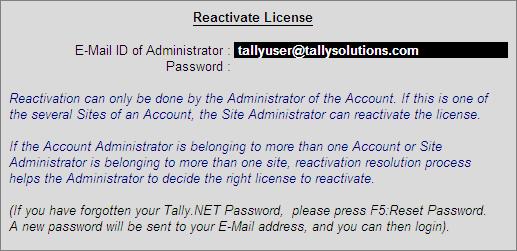 Licensing Resolution Select Create a New Site Tally.ERP 9 dipslays the message Congratulations! Your Activation Request has been Processed. An encrypted file is now on your machine.