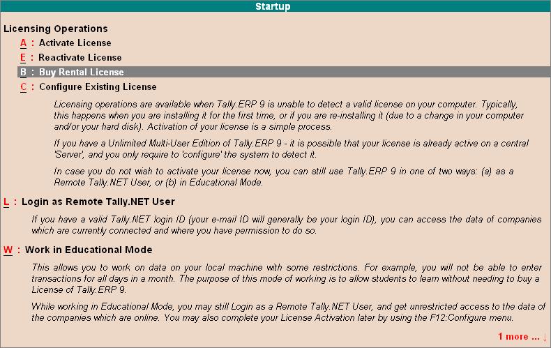 Rental Licensing The Startup screen appears as shown: Figure 5.
