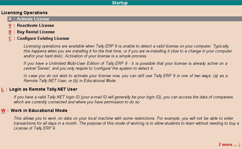 Activating Tally.ERP 9 Single Site 2.2.1 Step 1: Activate Tally.ERP 9 When you start Tally.