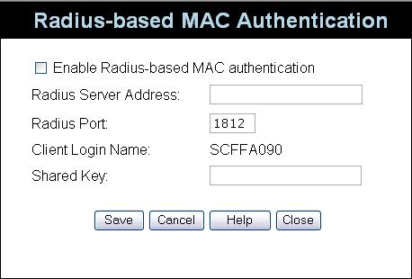 Wireless Access Point User Guide Radius-based MAC authentication Screen This screen will look different depending on the current security setting.