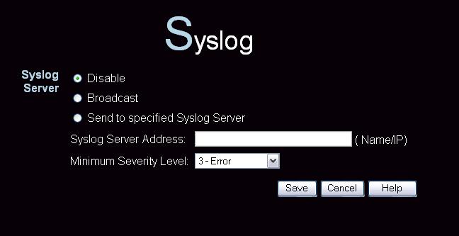 Wireless Access Point User Guide Log Settings (Syslog) If you have a Syslog Server on your LAN, this screen allows you to configure the Access Point to send log data to your Syslog Server.