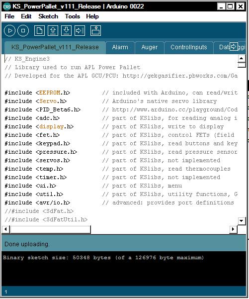 The Arduino interface showing that PCU
