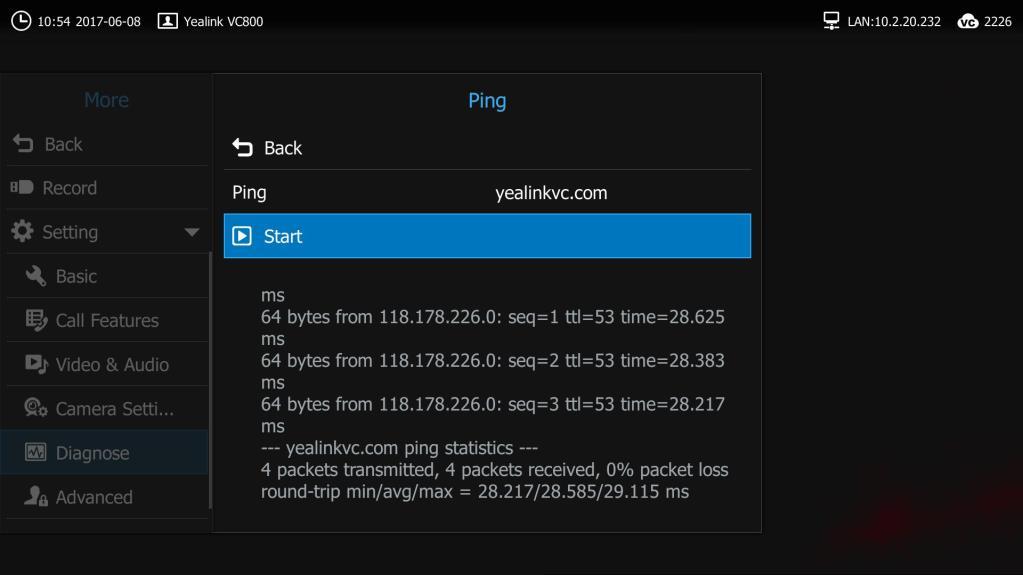 Yealink Network Deployment Solution 2. Press or to select Start, and then press. It measures the round-trip time from transmission to reception and reports errors and packet loss.