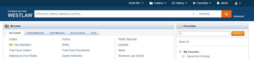 Browsing by Content There are several ways you can retrieve content in Westlaw. Running a search from the Westlaw homepage will return results in the core content areas.