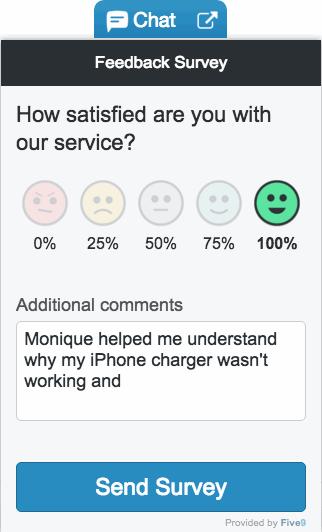 Survey Console The Survey Console enables customers to provide feedback about their experience after they have completed a chat or