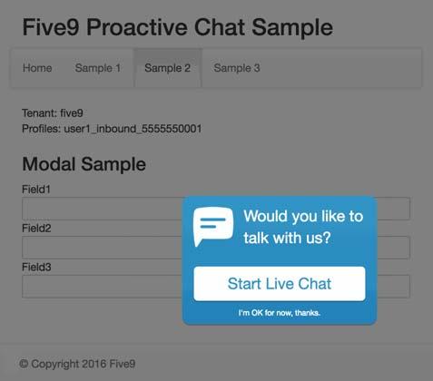 Configuring Proactive Chat Integrating Proactive Chat in Your Web Site modal: Customers must accept or decline the chat offer before being allowed to continue to use your site.