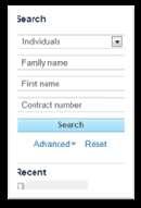 the search: 1. Select the relevant search criteria 2. Enter Family name, First name and or contact number 3.