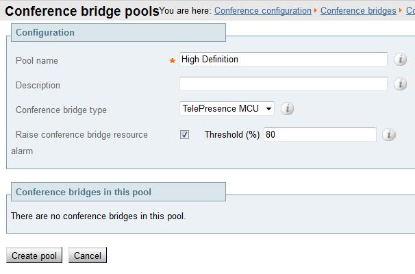 Configuring the TelePresence Conductor Step 4a: Configuring an HD conference bridge pool 1. Log into the TelePresence Conductor as a user with administrator rights. 2.