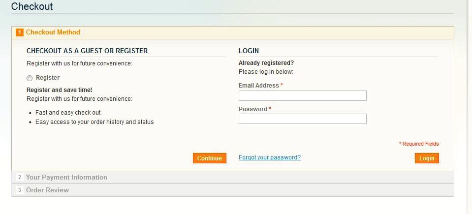 See the image: User interface; Checkout steps Only registered users can