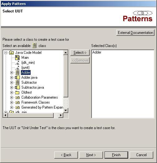 Figure 9: Selecting a Unit Under Test (UUT) I select the class I want to test as the UUT, and click next.