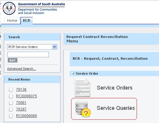 A list of the RCR Service Queries will be displayed.