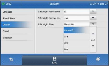 Customising Your Phone General Settings Backlight Backlight has three options: 1. Backlight Active Level: The intensity of the LCD screen when the phone is active.