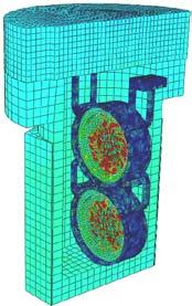 Figure 17 shows the results from the MCNP6 run using Abaqus/CAE unstructured mesh geometry. The neutron flux appears even throughout the aluminum can and holder.