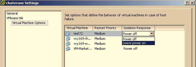 Resource Management Guide To customize HA behavior for individual virtual machines 1 Select the cluster and choose Edit Settings from the right button menu, then choose Virtual Machine Options under