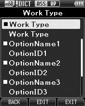 5 Press the + or button on the Work Type information screen to select the Option Item, then press the OK/MU button. The Option Item name input screen will be displayed.
