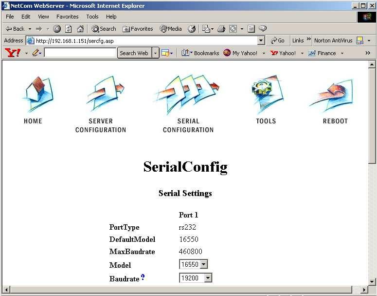 Serial Port Setup: The A3000 Serial Port settings must be configured to match the settings of the DGH module. From the A3000 main menu in the web browser, click on the Serial Configuration icon.