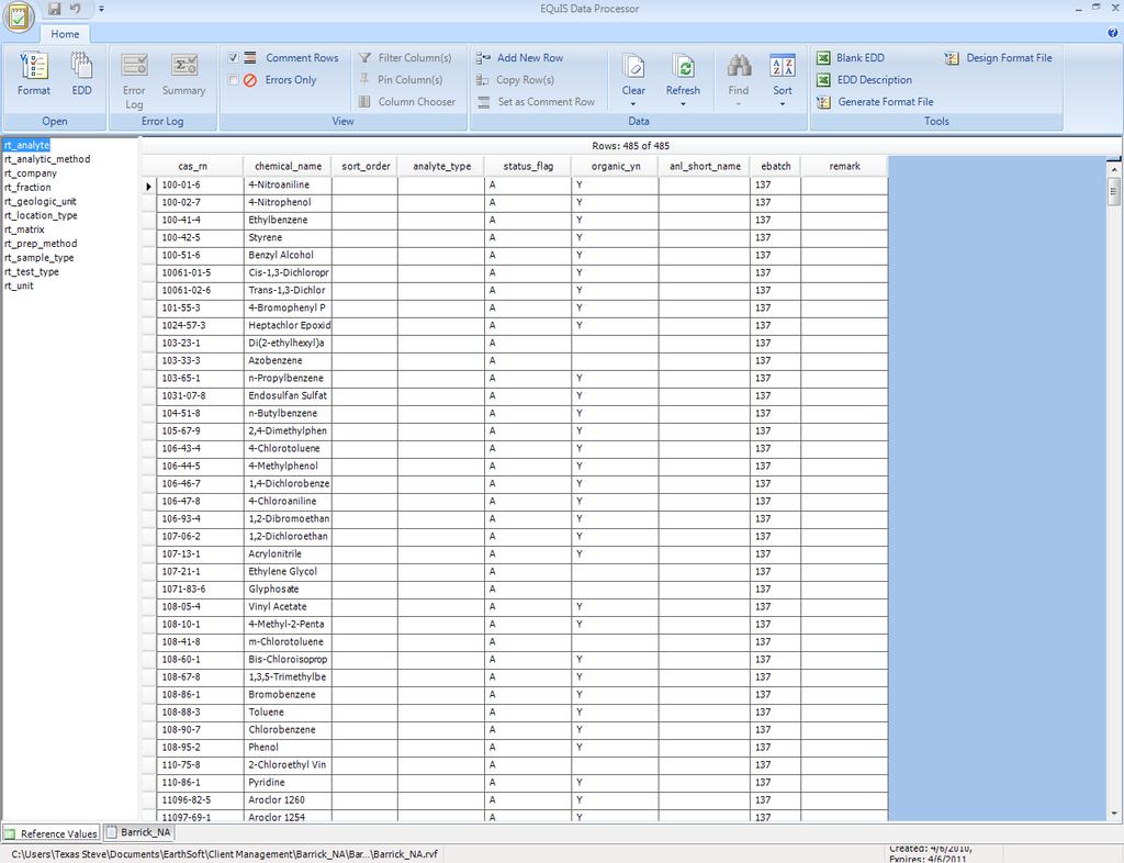 1 2 3 Figure 4 Reference Values Window showing the list of Reference Values Tables Legend: (1) Reference