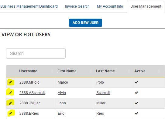 User Management Edit User Access Click the pencil icon to the left of the username to open the USER DETAIL page.
