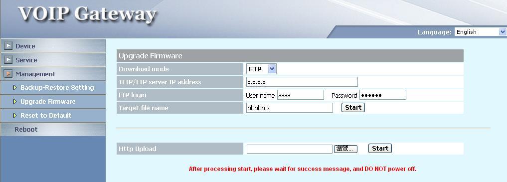 TFTP/FTP server IP address FTP login Target file name Http Upload TFTP FTP Specify the TFTP/FTP server s IP address.