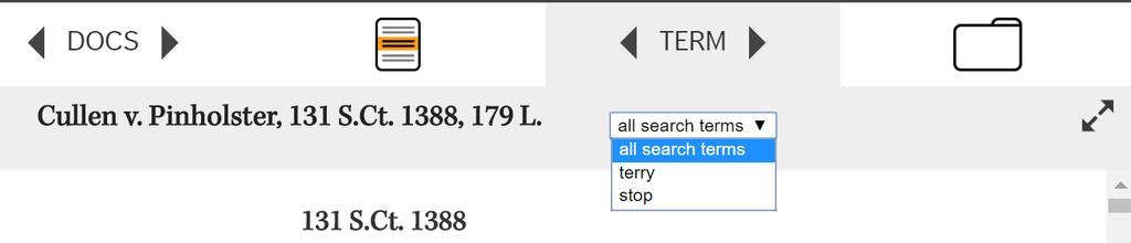 To search within your document, use your browser s find command by pressing Ctrl + F. Jump to the next search term by clicking the forward arrow next to the Term icon.