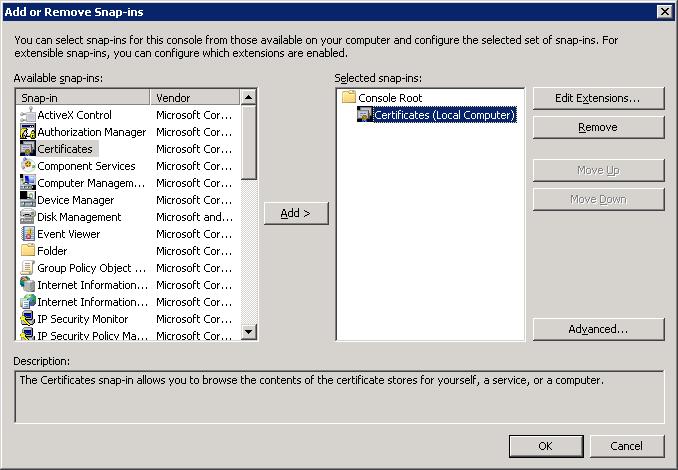 The following screen is displayed (with Certificates
