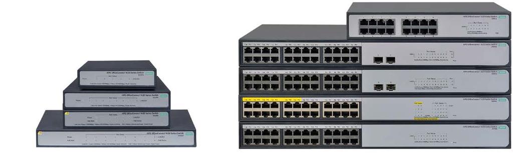 Overview Models HPE OfficeConnect 1420 16G Switch HPE OfficeConnect 1420 24G 2SFP Switch HPE OfficeConnect 1420 24G 2SFP+ Switch HPE OfficeConnect 1420 24G PoE+ (124W) Switch HPE OfficeConnect 1420